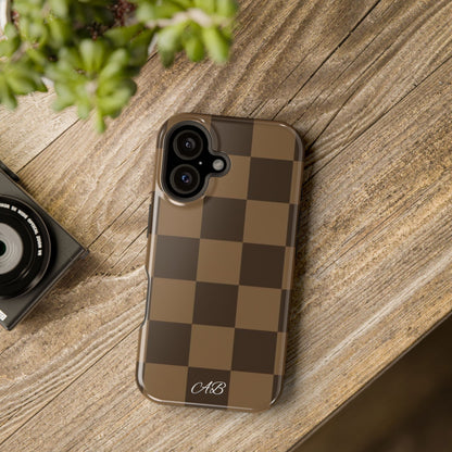 Brown Checkered Magnetic Impact-Resistant Phone Case