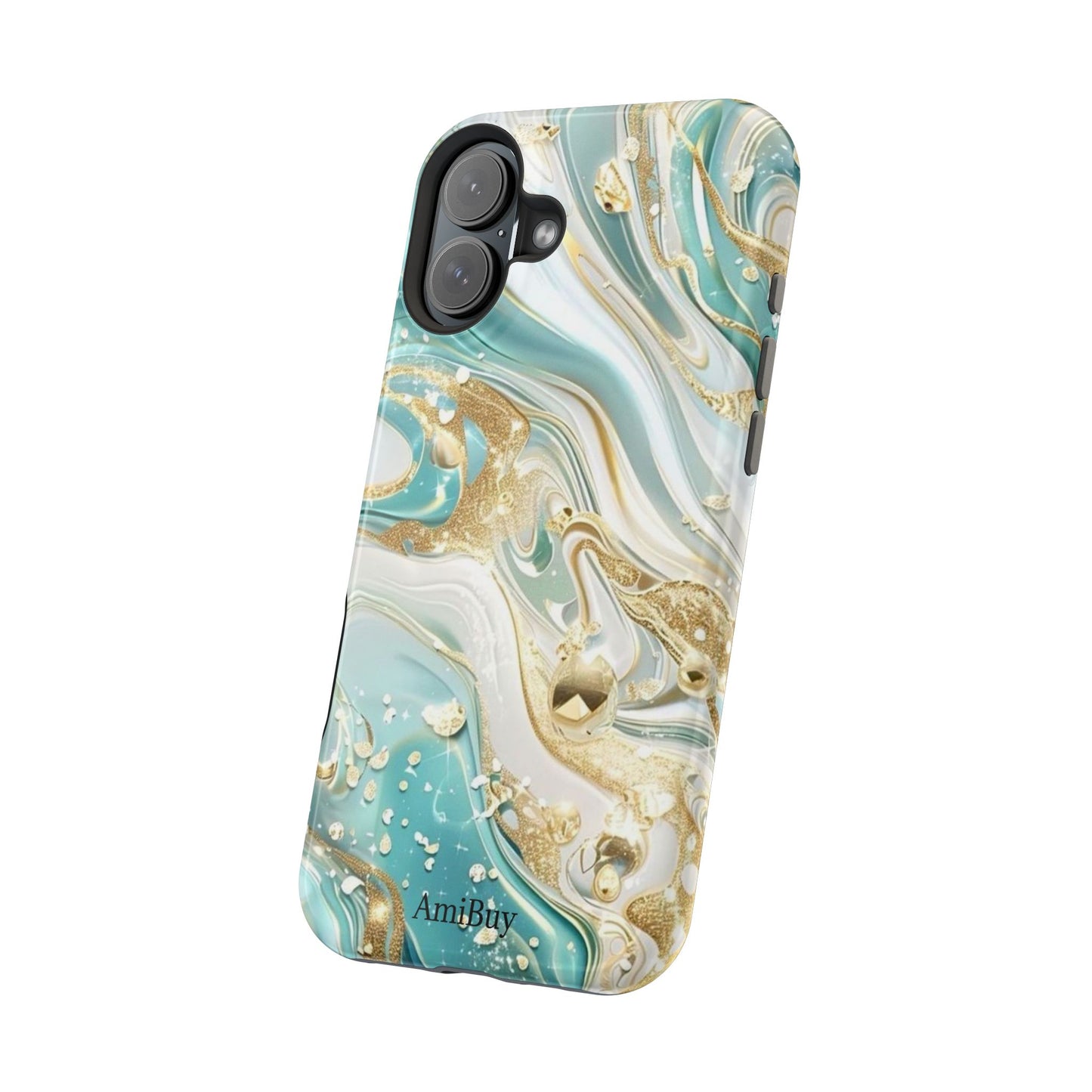 Marbled Teal & Gold Magnetic Impact-Resistant Phone Case