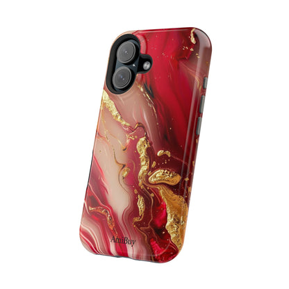 Red Marble & Gold Phone Case — Magnetic Impact-Resistant Protective Cover