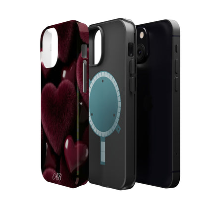 Magnetic Impact-Resistant Phone Case — Plush Burgundy Heart Design