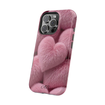 Pink Fuzzy Heart Phone Case — Magnetic Impact-Resistant