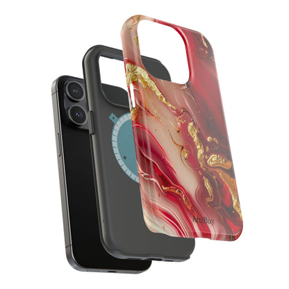 Red Marble & Gold Phone Case — Magnetic Impact-Resistant Protective Cover
