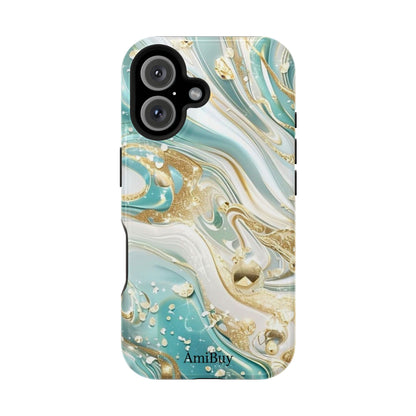 Marbled Teal & Gold Magnetic Impact-Resistant Phone Case
