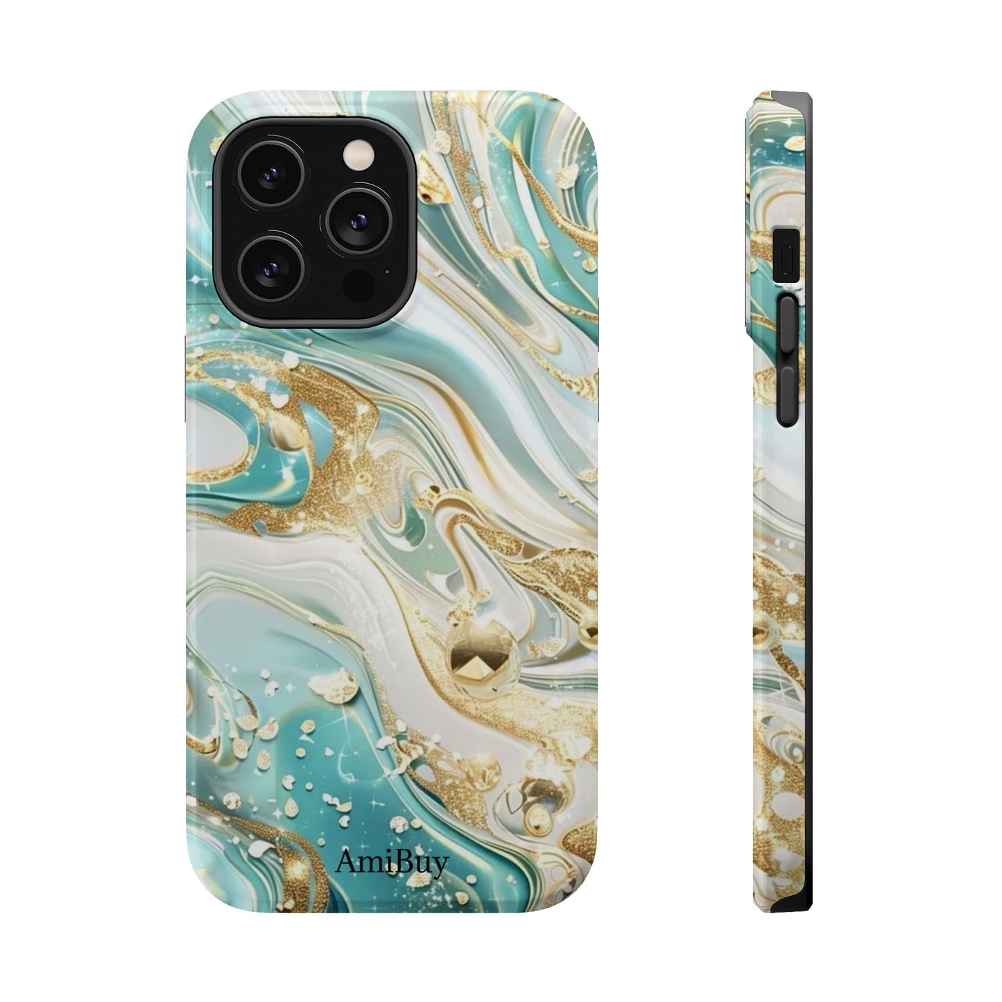 Marbled Teal & Gold Magnetic Impact-Resistant Phone Case