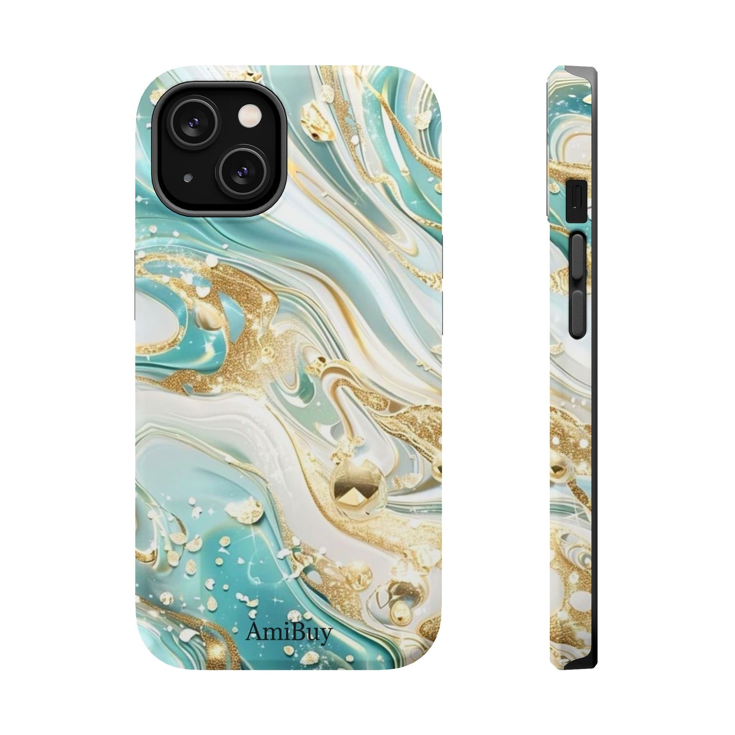 Marbled Teal & Gold Magnetic Impact-Resistant Phone Case