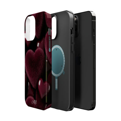 Magnetic Impact-Resistant Phone Case — Plush Burgundy Heart Design