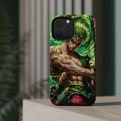 Magnetic Impact-Resistant Phone Case — Green-Sword Warrior Anime Art