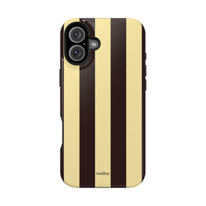 Striped Magnetic Impact-Resistant Phone Case — Brown & Cream Vertical Stripes