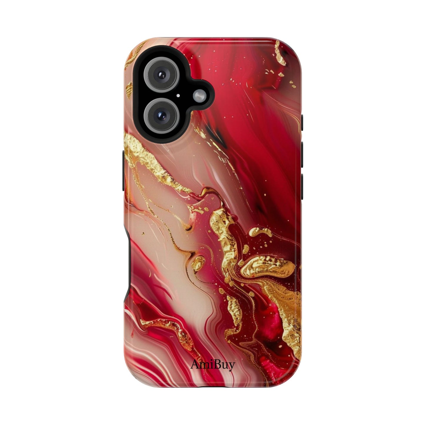 Red Marble & Gold Phone Case — Magnetic Impact-Resistant Protective Cover