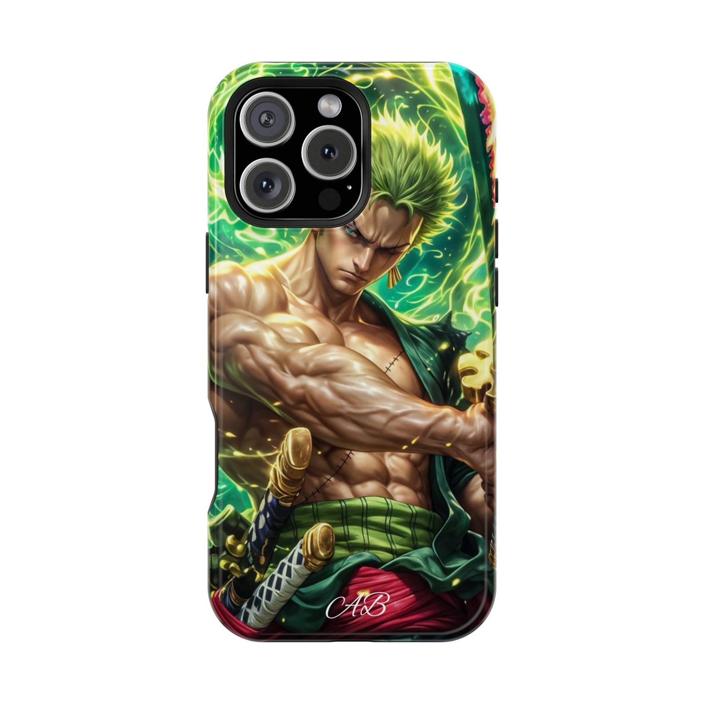 Magnetic Impact-Resistant Phone Case — Green-Sword Warrior Anime Art