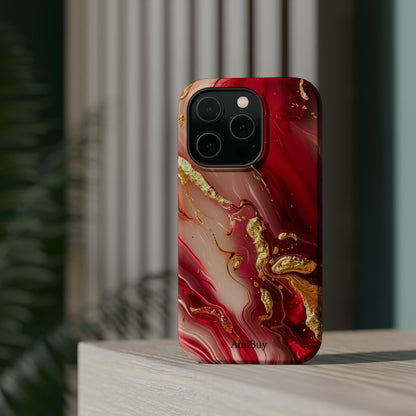 Red Marble & Gold Phone Case — Magnetic Impact-Resistant Protective Cover