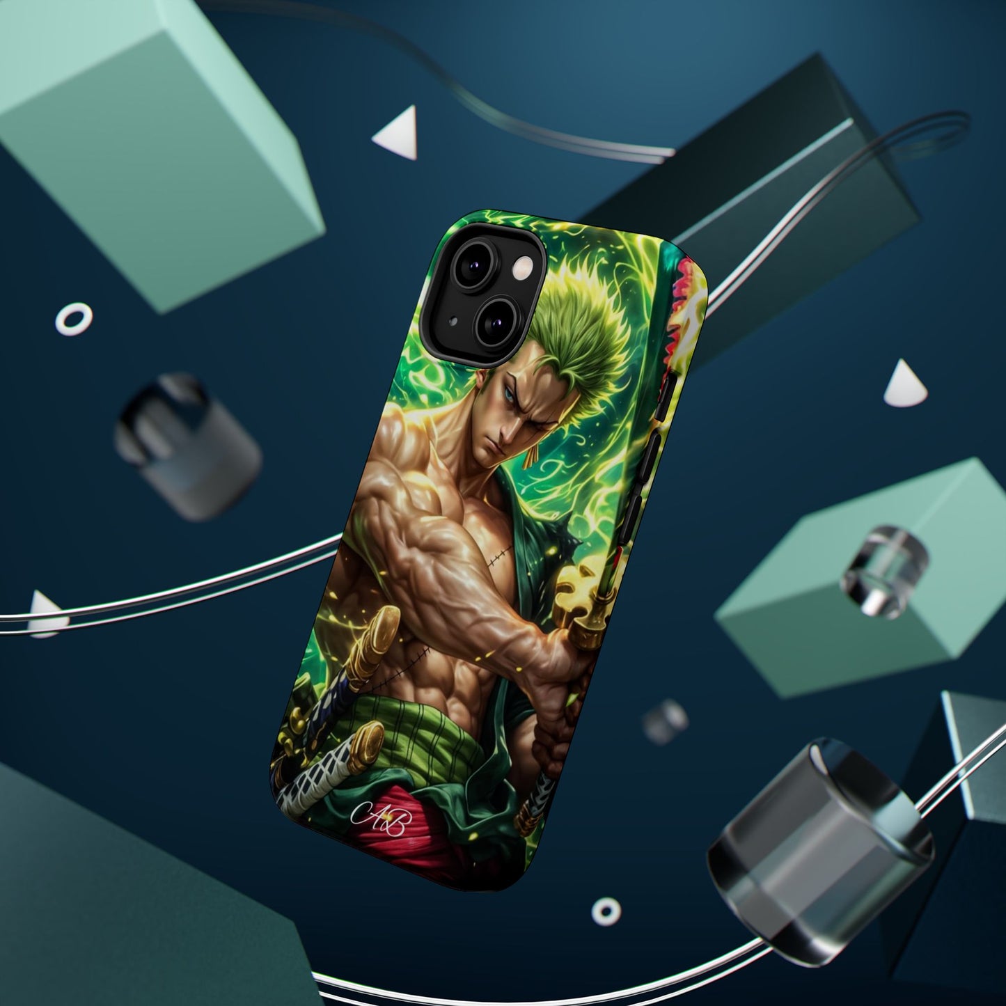 Magnetic Impact-Resistant Phone Case — Green-Sword Warrior Anime Art