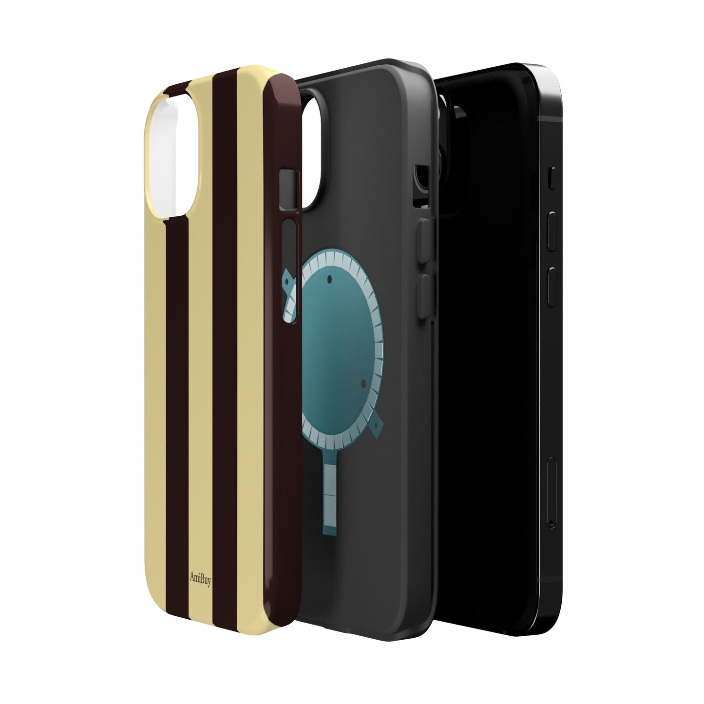 Striped Magnetic Impact-Resistant Phone Case — Brown & Cream Vertical Stripes