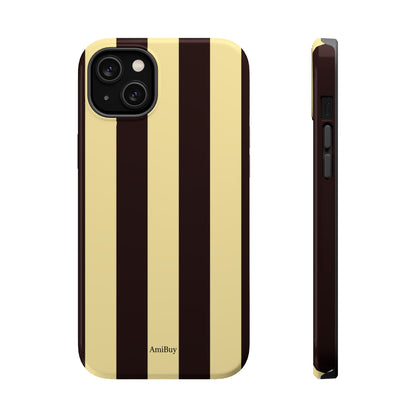 Striped Magnetic Impact-Resistant Phone Case — Brown & Cream Vertical Stripes
