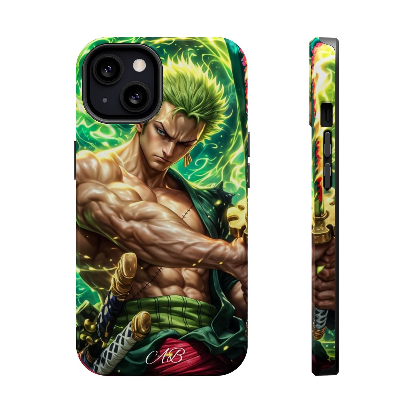 Magnetic Impact-Resistant Phone Case — Green-Sword Warrior Anime Art