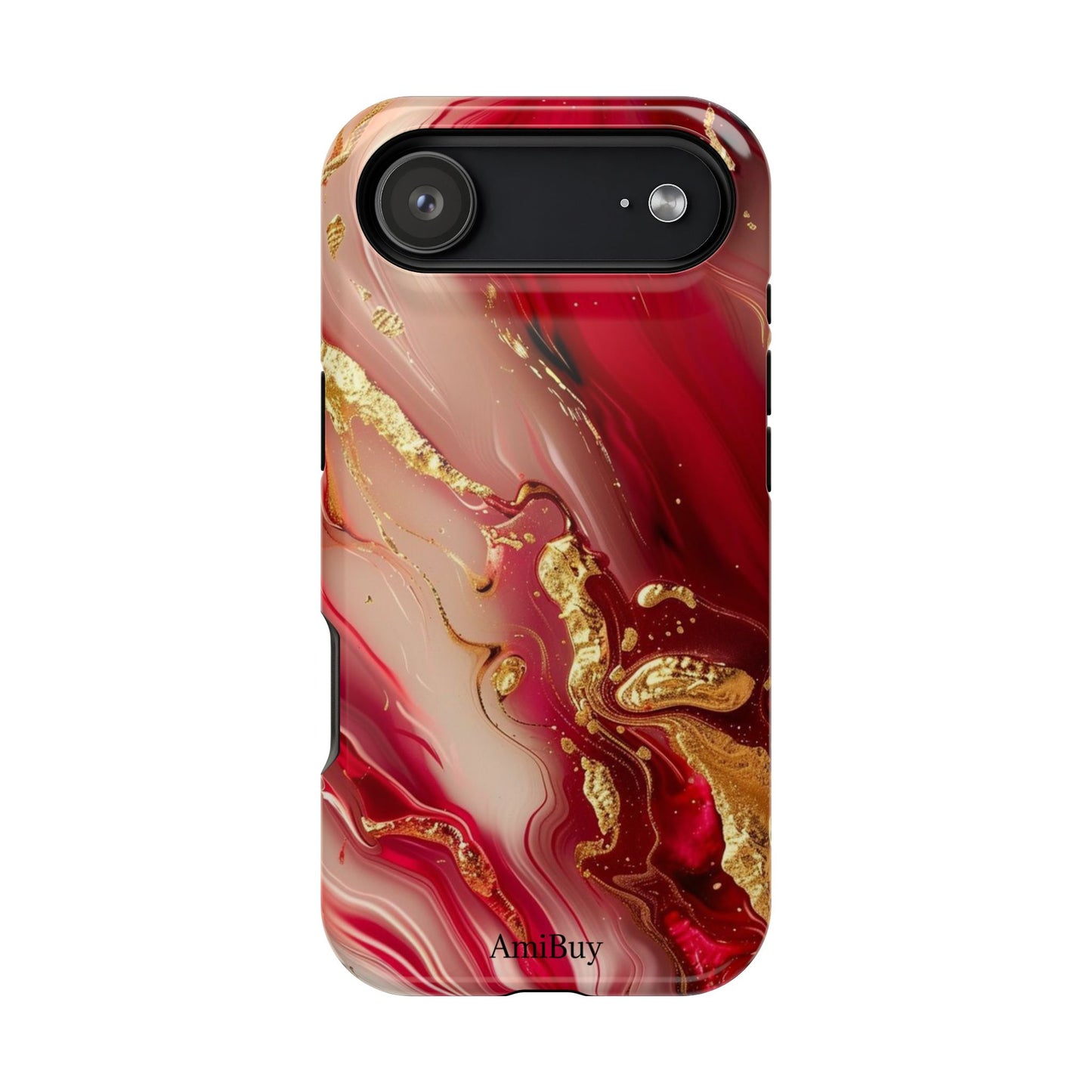Red Marble & Gold Phone Case — Magnetic Impact-Resistant Protective Cover
