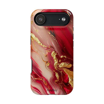 Red Marble & Gold Phone Case — Magnetic Impact-Resistant Protective Cover