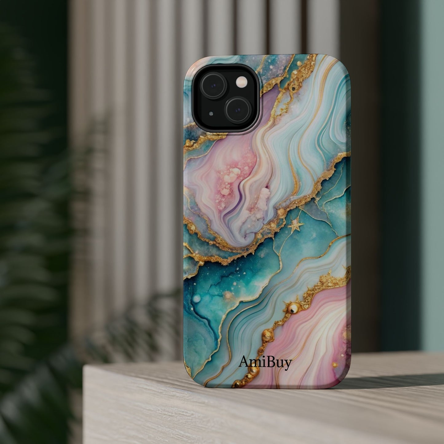 Marbled Aqua & Rose Gold Magnetic Impact Phone Case
