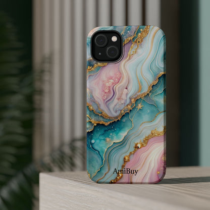 Marbled Aqua & Rose Gold Magnetic Impact Phone Case