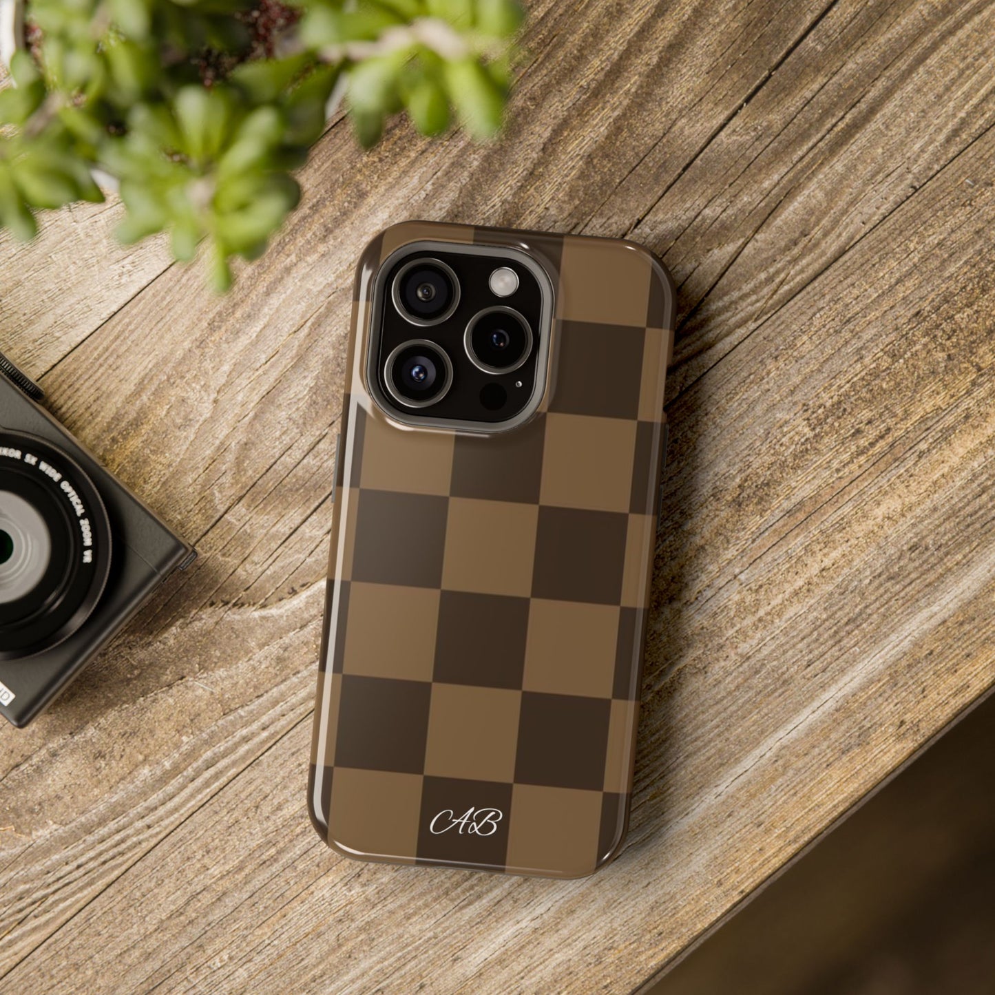 Brown Checkered Magnetic Impact-Resistant Phone Case