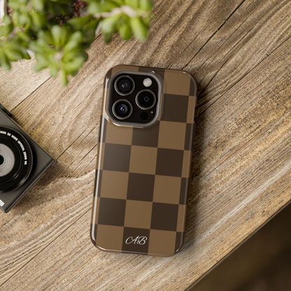 Brown Checkered Magnetic Impact-Resistant Phone Case