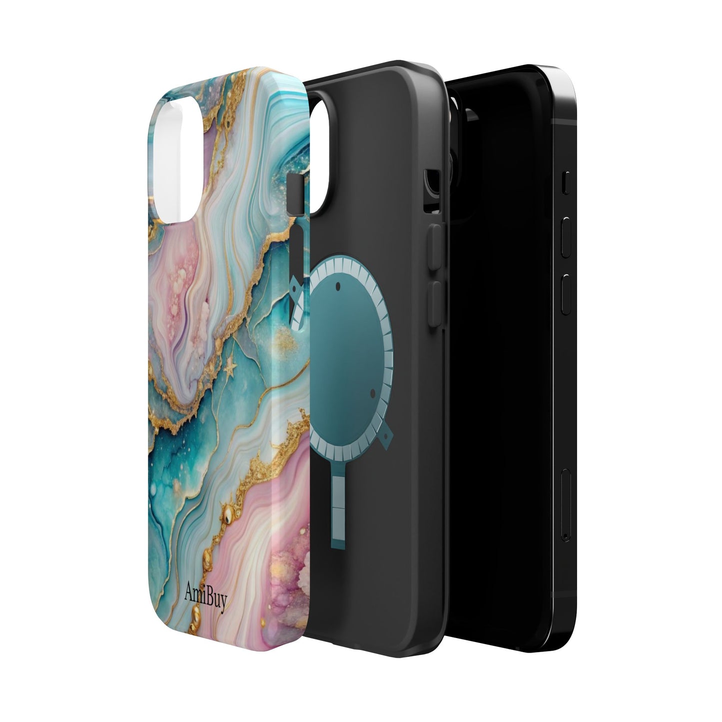 Marbled Aqua & Rose Gold Magnetic Impact Phone Case
