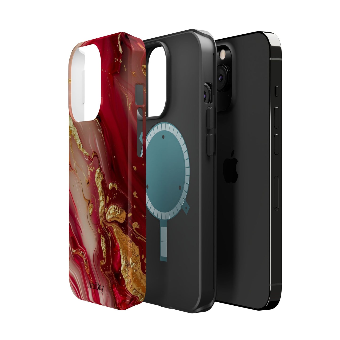 Red Marble & Gold Phone Case — Magnetic Impact-Resistant Protective Cover