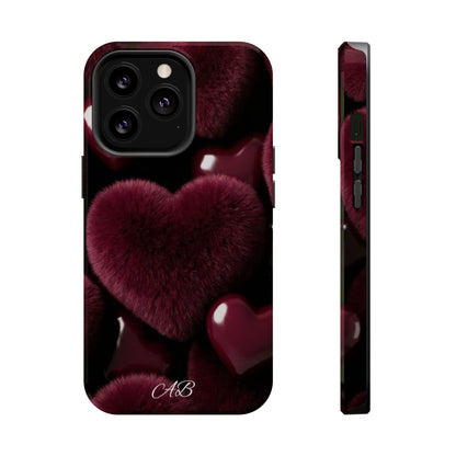 Magnetic Impact-Resistant Phone Case — Plush Burgundy Heart Design