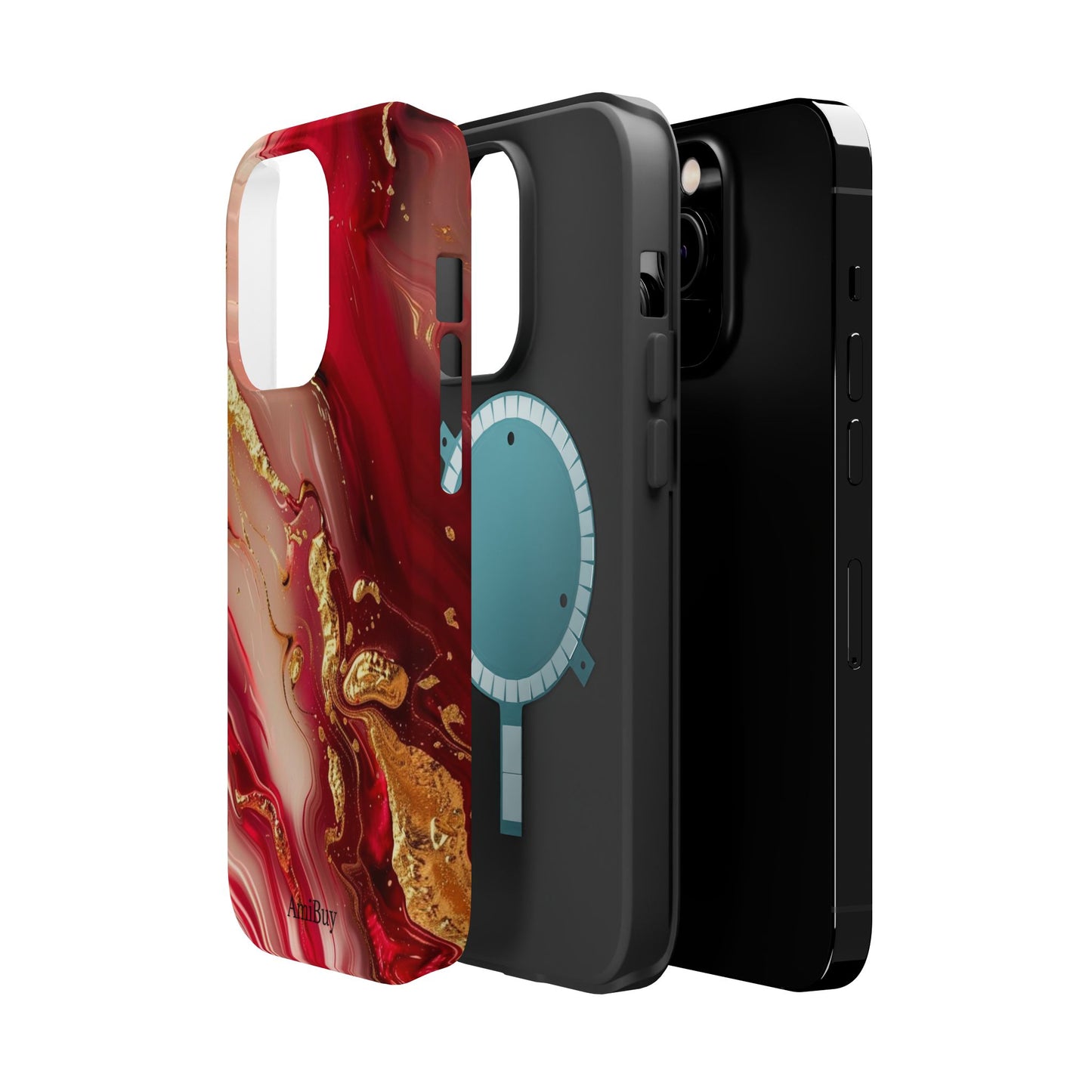 Red Marble & Gold Phone Case — Magnetic Impact-Resistant Protective Cover