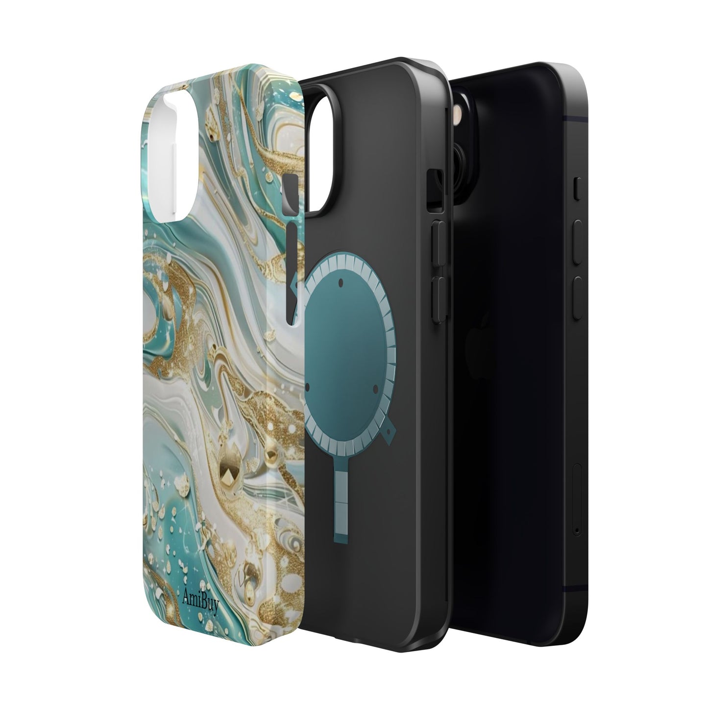 Marbled Teal & Gold Magnetic Impact-Resistant Phone Case