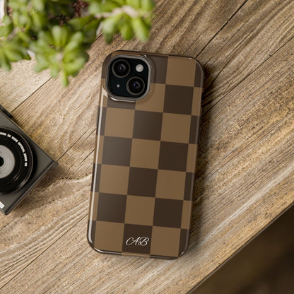 Brown Checkered Magnetic Impact-Resistant Phone Case