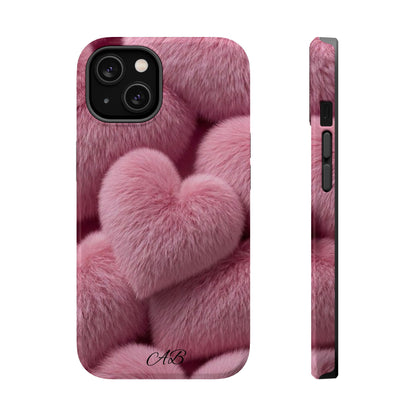 Pink Fuzzy Heart Phone Case — Magnetic Impact-Resistant