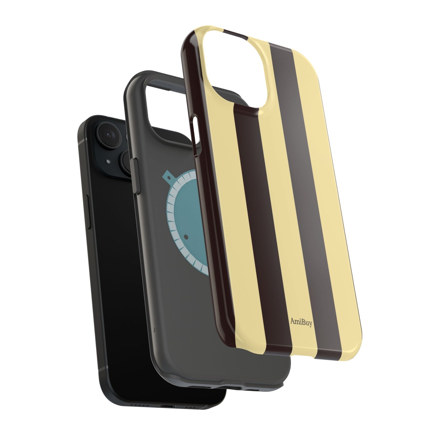 Striped Magnetic Impact-Resistant Phone Case — Brown & Cream Vertical Stripes