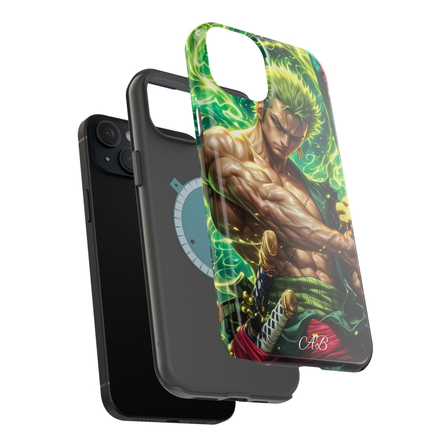 Magnetic Impact-Resistant Phone Case — Green-Sword Warrior Anime Art