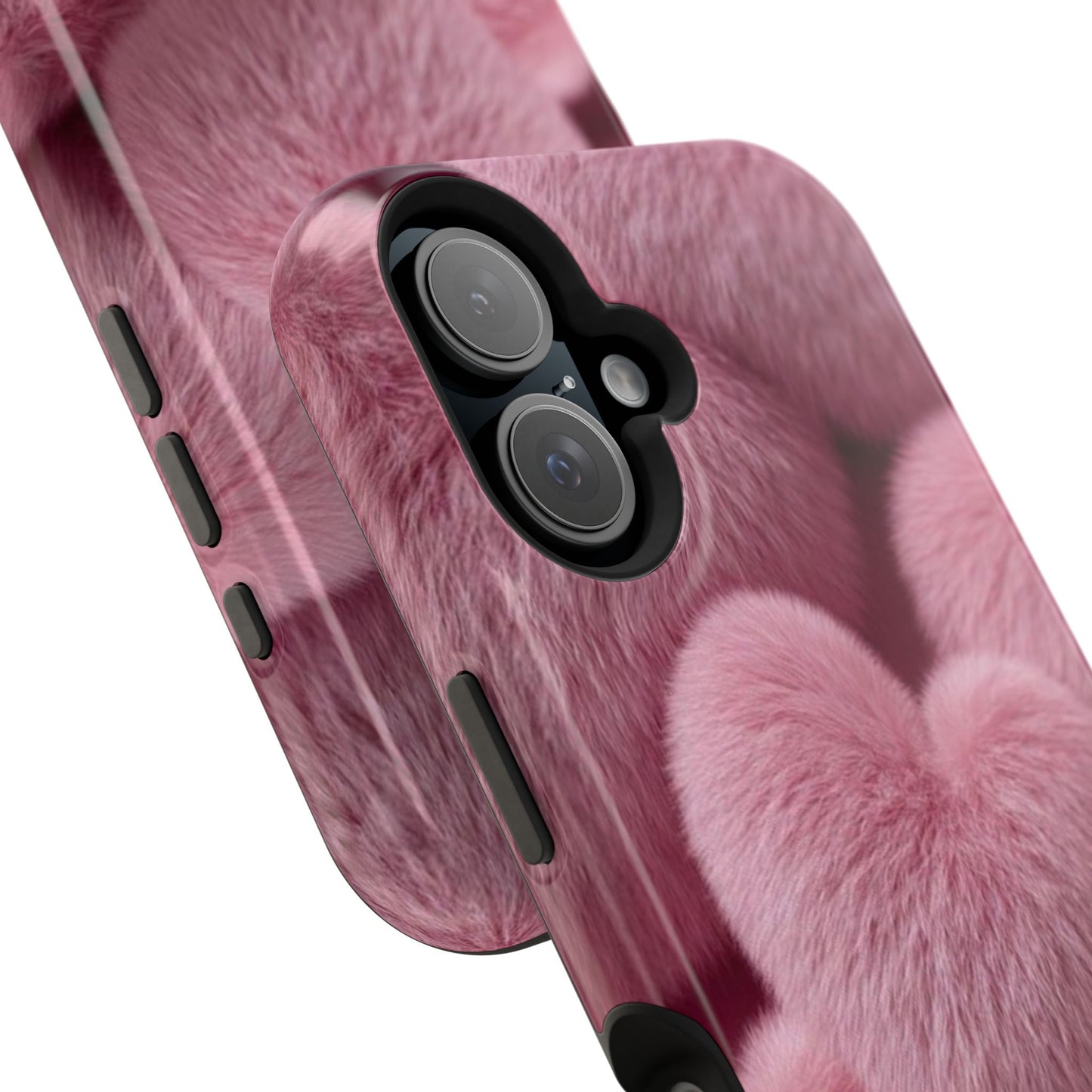 Pink Fuzzy Heart Phone Case — Magnetic Impact-Resistant