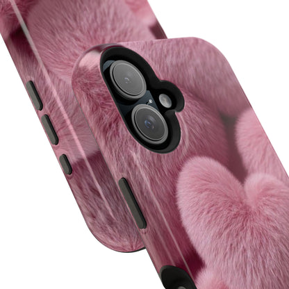 Pink Fuzzy Heart Phone Case — Magnetic Impact-Resistant