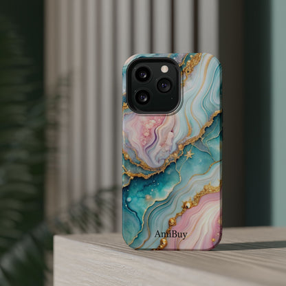 Marbled Aqua & Rose Gold Magnetic Impact Phone Case