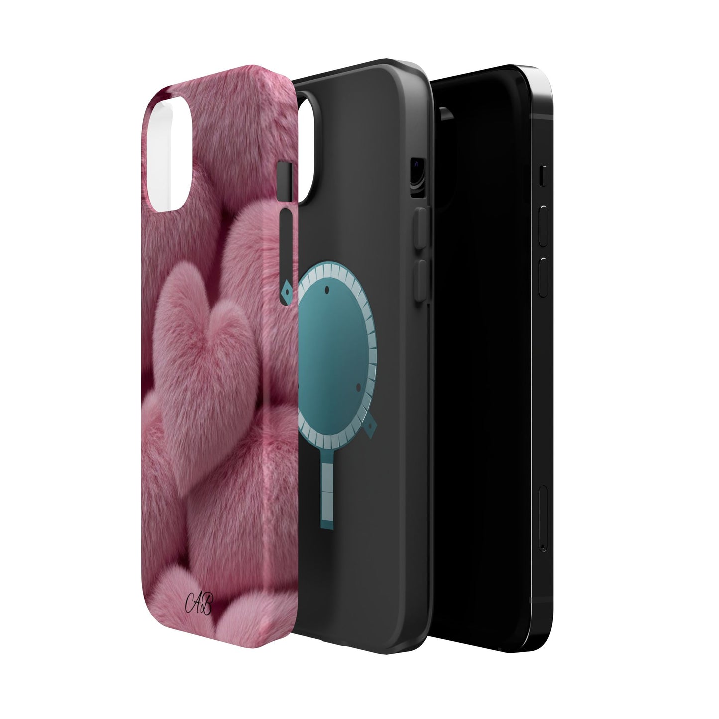Pink Fuzzy Heart Phone Case — Magnetic Impact-Resistant