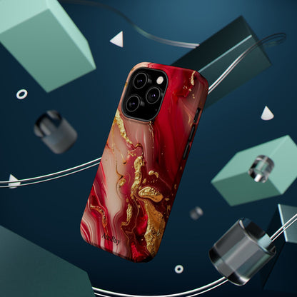 Red Marble & Gold Phone Case — Magnetic Impact-Resistant Protective Cover
