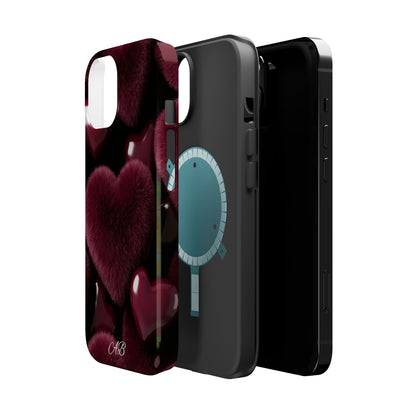 Magnetic Impact-Resistant Phone Case — Plush Burgundy Heart Design