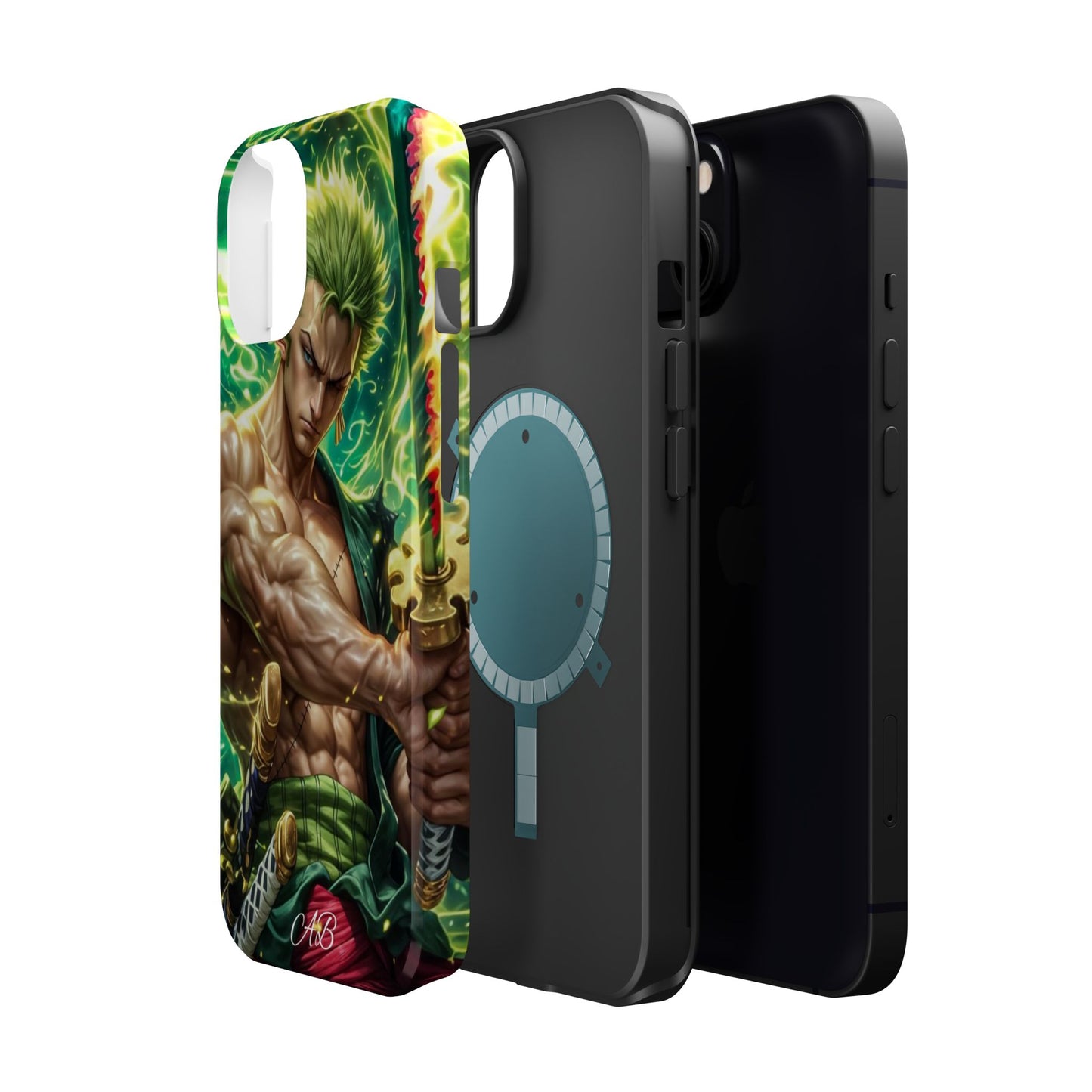 Magnetic Impact-Resistant Phone Case — Green-Sword Warrior Anime Art