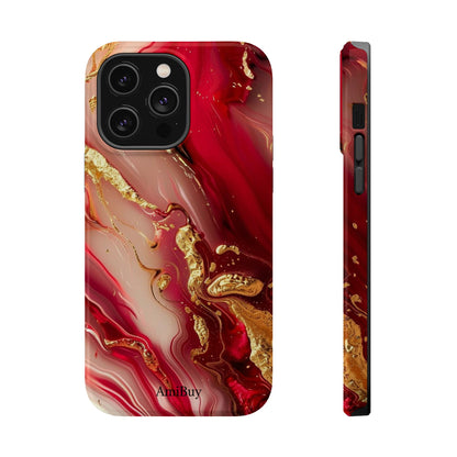 Red Marble & Gold Phone Case — Magnetic Impact-Resistant Protective Cover