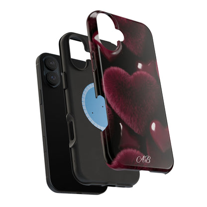 Magnetic Impact-Resistant Phone Case — Plush Burgundy Heart Design