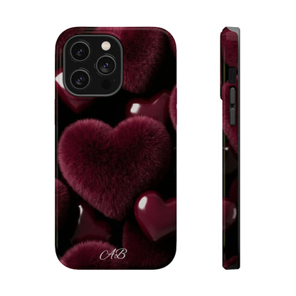 Magnetic Impact-Resistant Phone Case — Plush Burgundy Heart Design