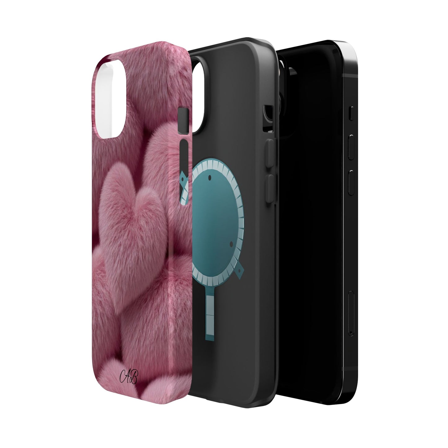 Pink Fuzzy Heart Phone Case — Magnetic Impact-Resistant