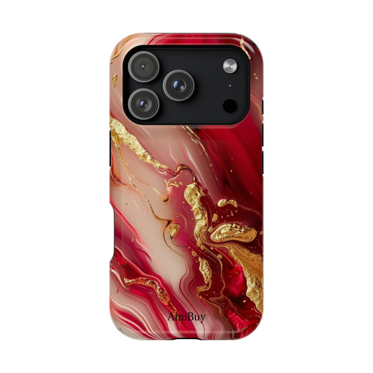 Red Marble & Gold Phone Case — Magnetic Impact-Resistant Protective Cover