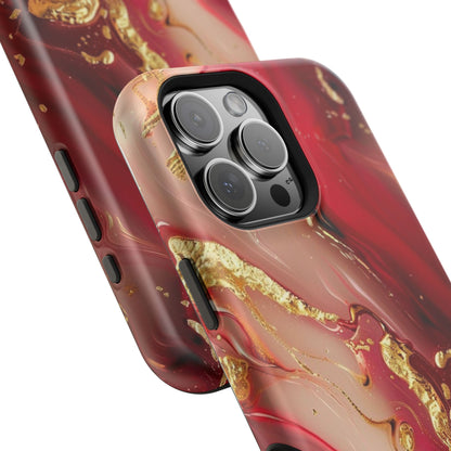Red Marble & Gold Phone Case — Magnetic Impact-Resistant Protective Cover