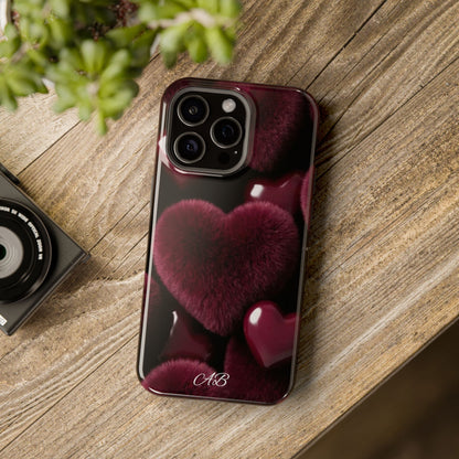 Magnetic Impact-Resistant Phone Case — Plush Burgundy Heart Design