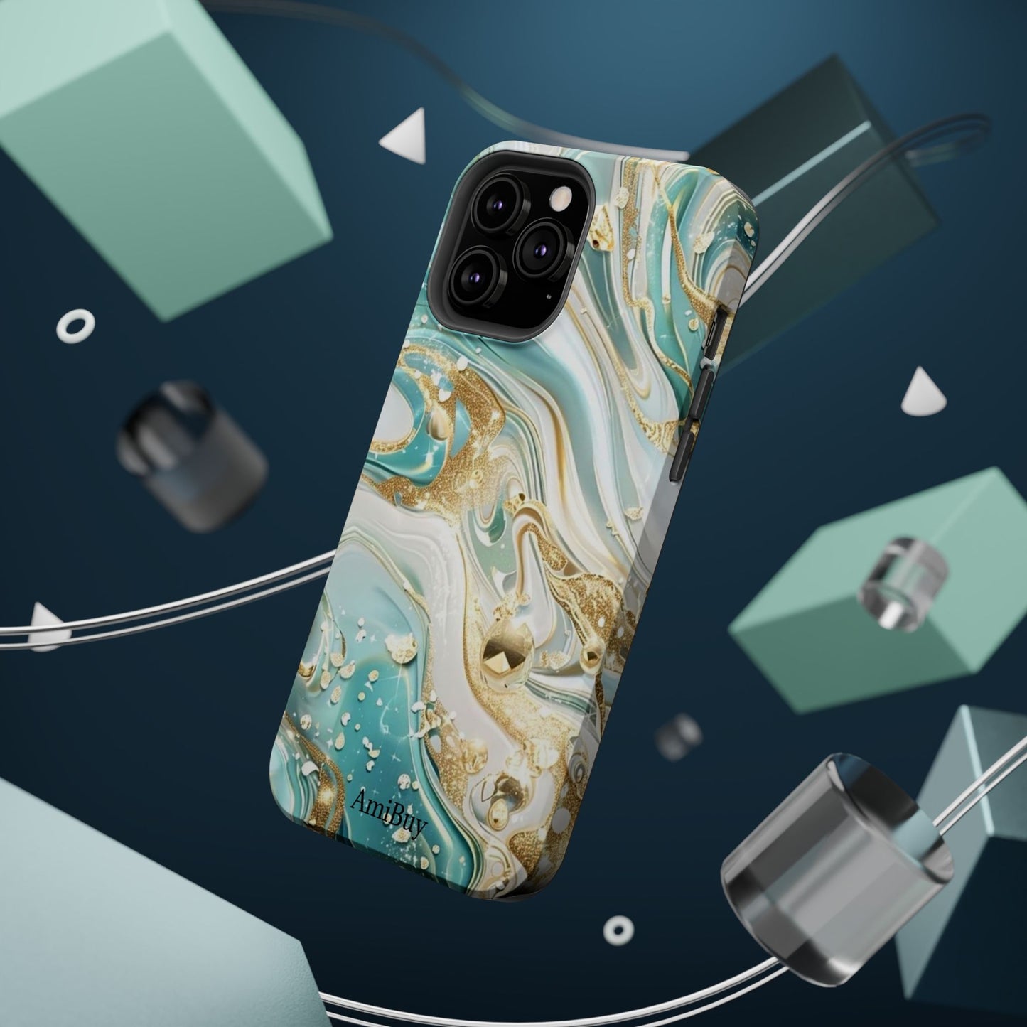 Marbled Teal & Gold Magnetic Impact-Resistant Phone Case