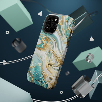 Marbled Teal & Gold Magnetic Impact-Resistant Phone Case